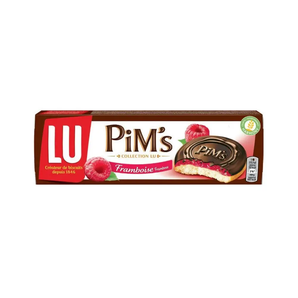 pim's framboise Biscuits génoises nappées framboise chocolat Pim's LU, paquet de 150g – Image 1