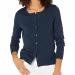 Gilet Col Rond Boutonné Bleu Marine