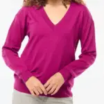 Pull LEA col V maille fine Rose