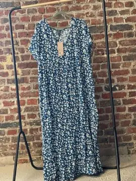 2nde Main 3XL - Robe Fluide Ample et légère - Bleu Fleurie Manches Courtes